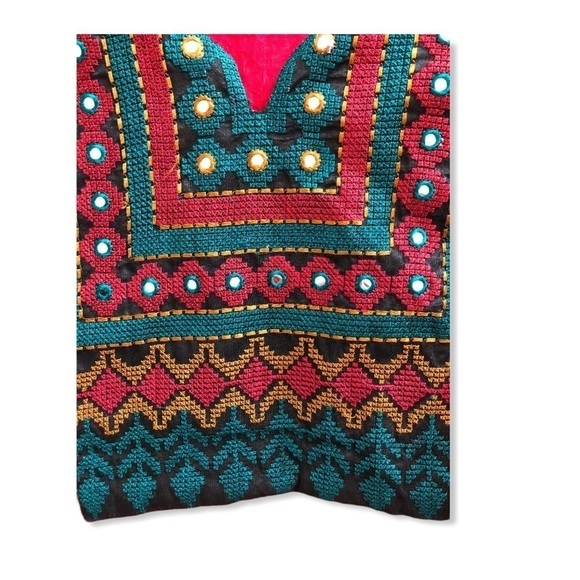 EUC long kurta top red embroidered mirror work S - Picture 2 of 4
